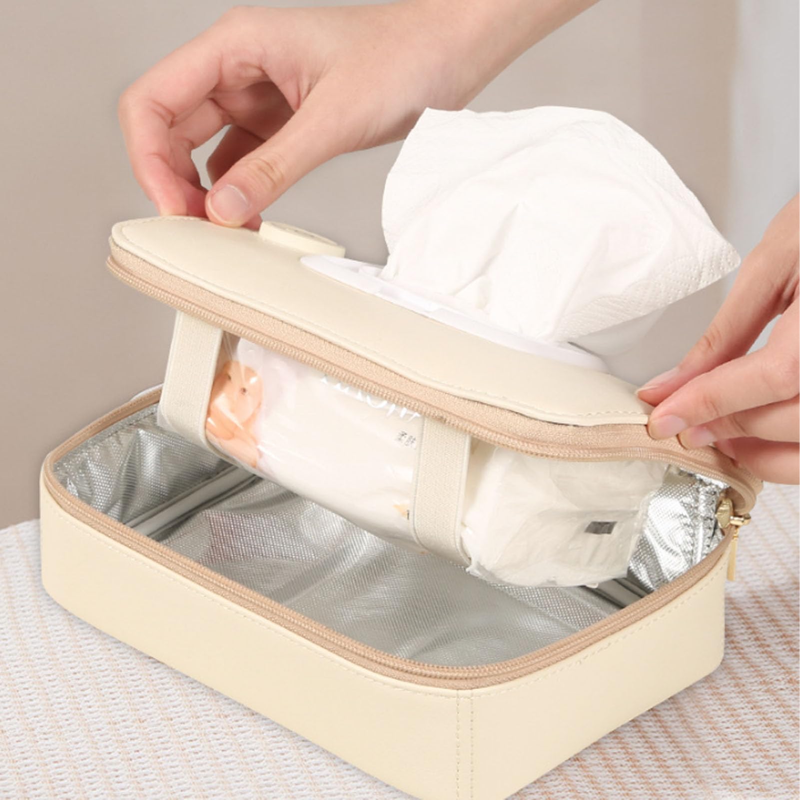 Wipe Warmer for Baby & Home, USB Powered Wet Wipes Dispenser with Constant Temperature Heating, Soft PU Leather, Portable for Travel & Nursery (Includes USB Cable)