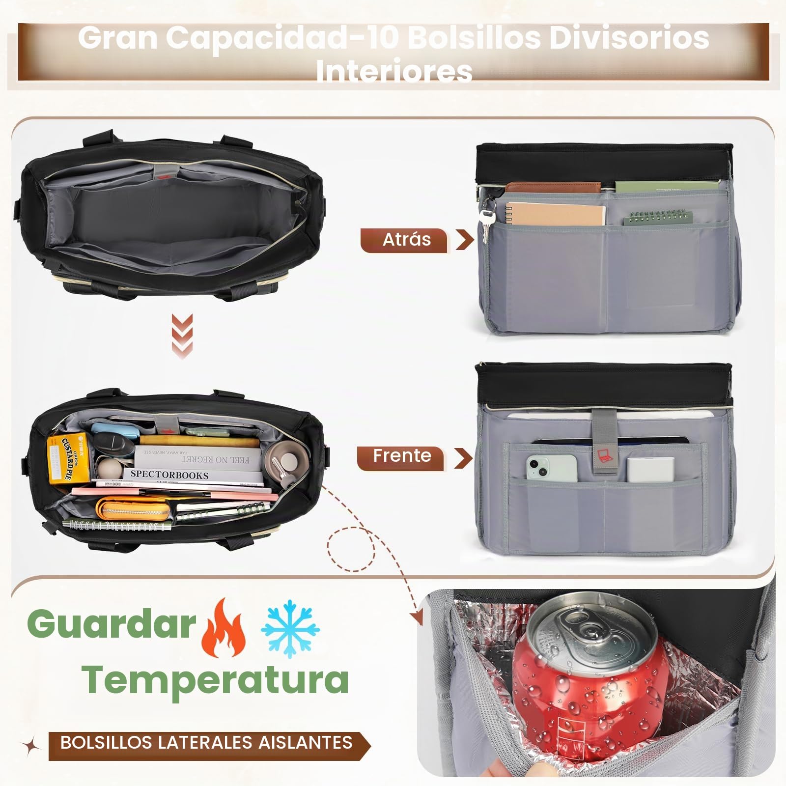 RAINSMORE Bolso Portatil Mujer Maletin Portatil 15,6 Pulgadas Grande Bolso Profesora Bolsa Trabajo con Bolsillo Aislante para Universidad Enfermera Shopper Oficina