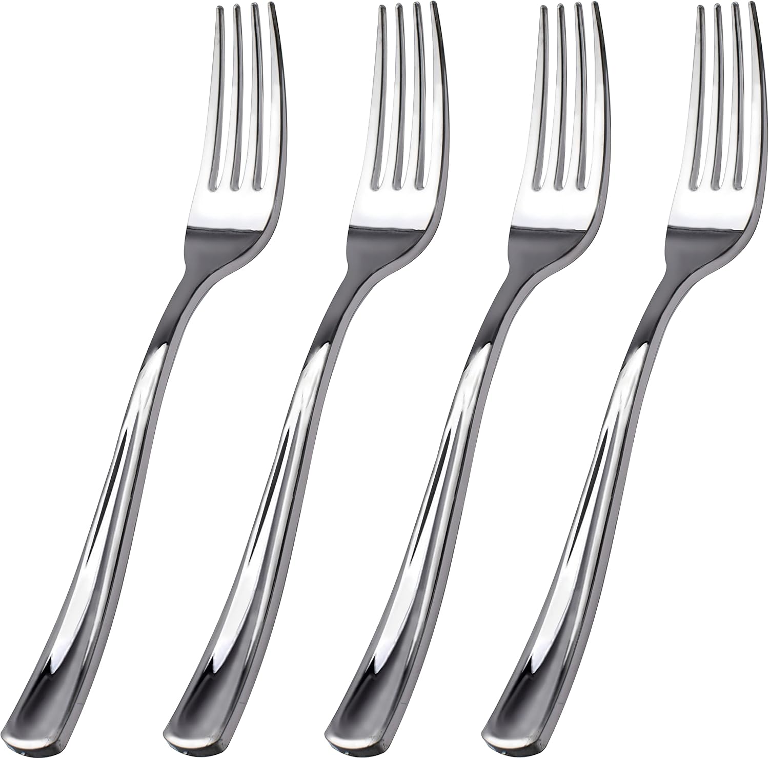 WDF 100 Piece Silver Plastic Forks - 7.4inch Silver Forks Disposable - Silver Plastic Silverware for Dessert Cake - Heavy Duty Plastic Cutlery for Party, Christmas or Daily Using
