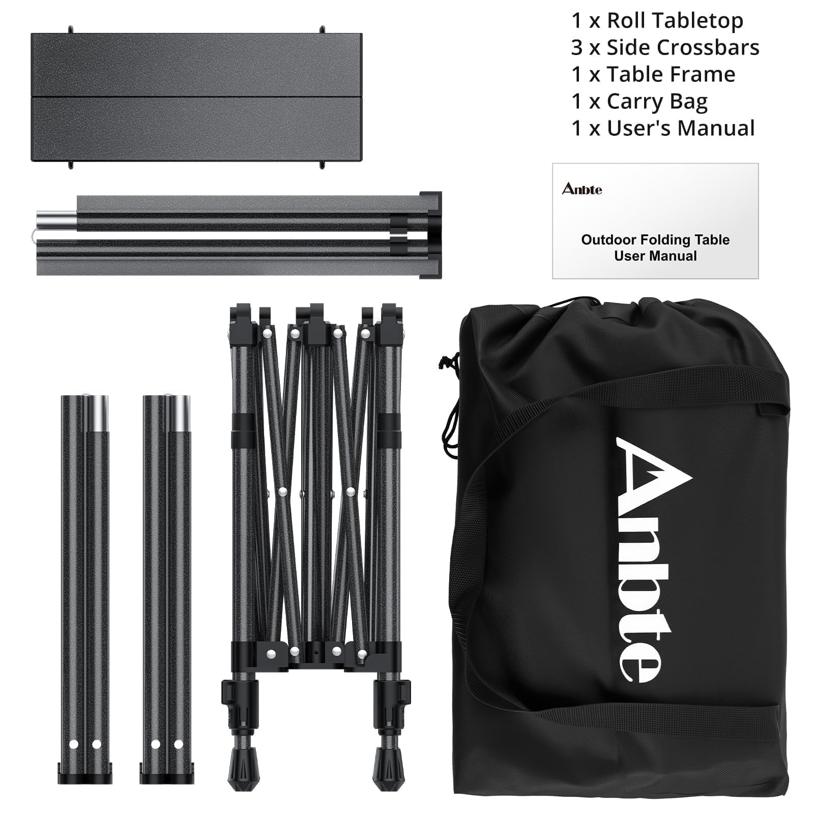 Anbte Campingtisch Klapptisch 67x58cm(LxB) Aluminium Aufrollbare Tischplatte mit 2 Höhen 44/70cm X-Frame Design bis 150KG Belastbar mit Aufbewahrungstasche für Picknick Garten Balkon
