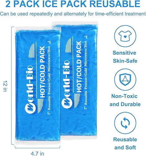 Miniatura 6 de Paquetes de hielo flexibles y suaves para lesiones reutilizables, paquete de 2 unidades de 12 x 4.7 pulgadas, paquete frío para congelador,