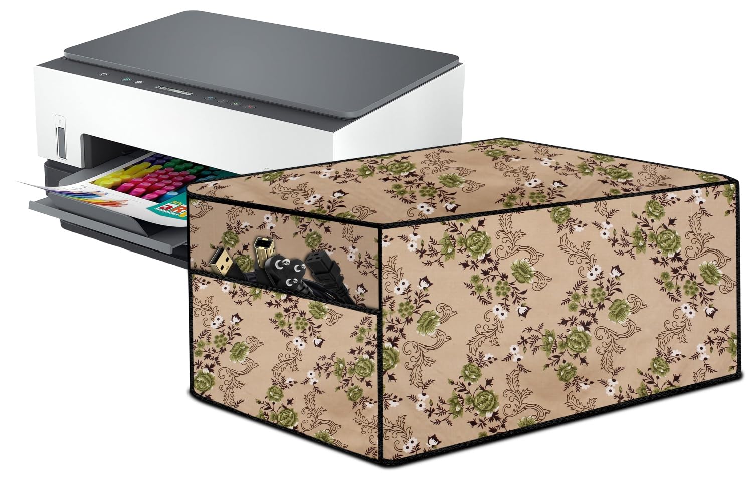 The Furnishing Tree Polyester Waterproof & Dustproof Printer Cover – Compatible with PIXMA MegaTank Canon G3010 Printers, Floral Pattern Beige , Dimensions in DxWxH - ( 36.5x45.5x16.5 CM)-image-46
