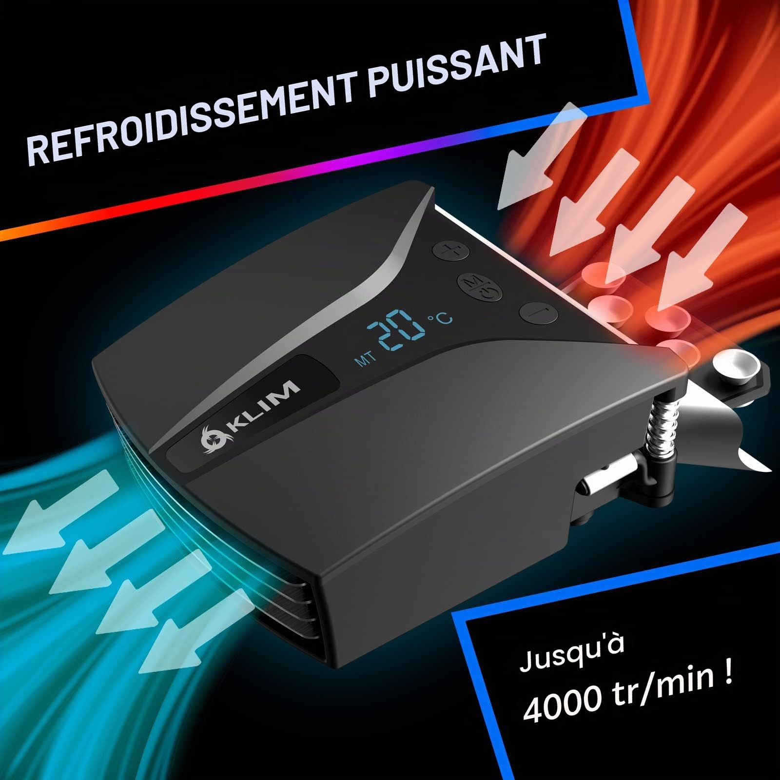 KLIM Tempest Refroidisseur PC Portable 4000 RPM Automatique Manuel
