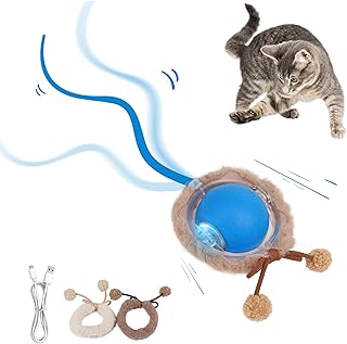 Pet Prime Interactive Cat Toy Ball with Cord 3 Play Modes, Cat Balls with Sound Bird Sounds & Interchangeable Cover USB Charging Cat Ball with LED Light for Home Cats (Dark Blue) product image