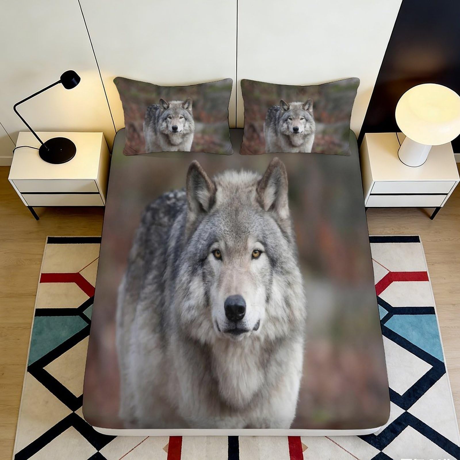 3D Printed Wolf Forest Fitted Sheet Microfiber Soft Breathable Animal Bed Sheet for Bedroom Guest Room Decor 90x200x25cm
