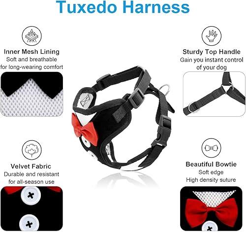 Miniatura 3 de Bark Lover Arnés para cachorros pequeños con corbatín, chaleco ajustable de malla para perros pequeños, gatitos, perfecto para fiestas, bodas y