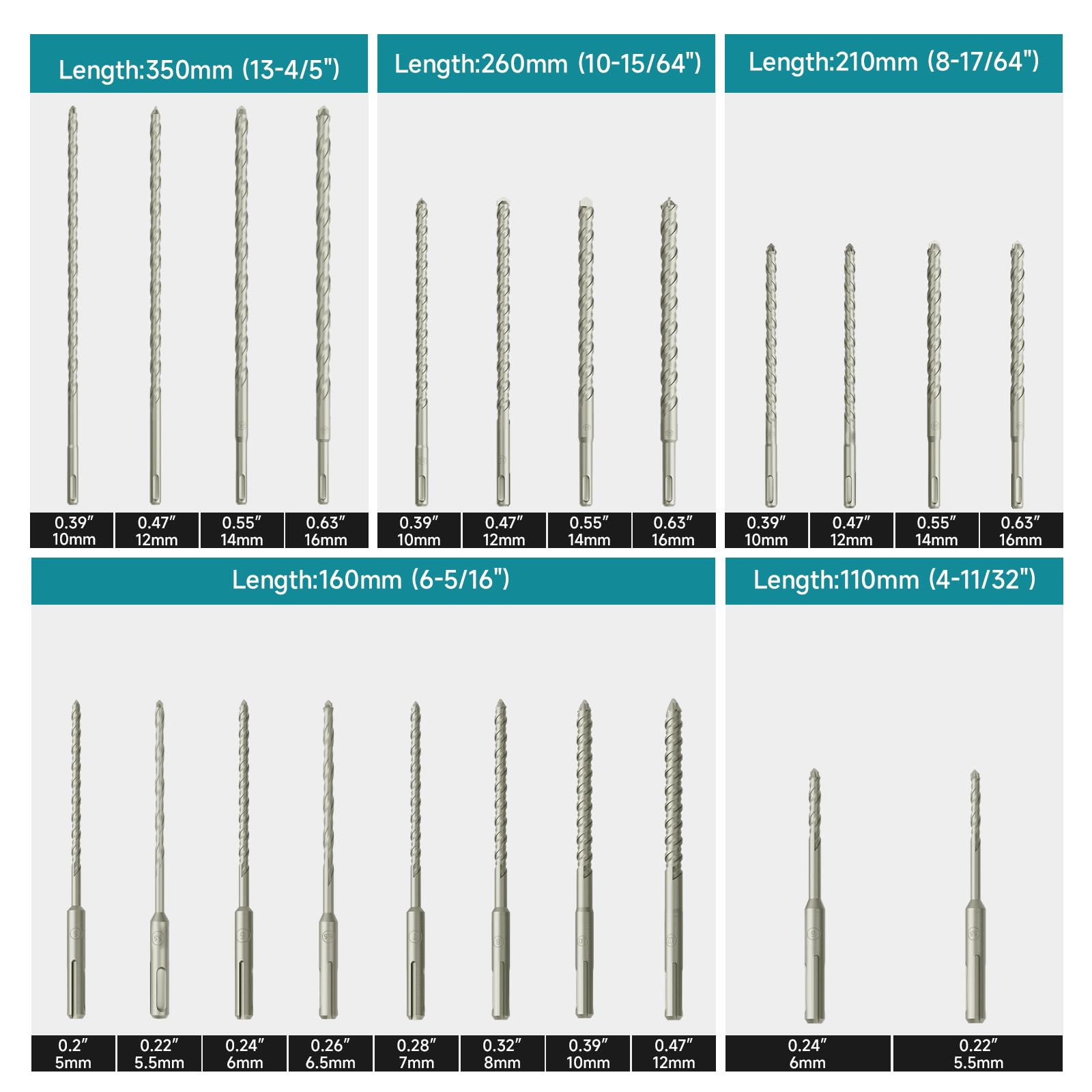 Juego de 27 brocas y cinceles de martillo rotativo – Brocas y cinceles de doble rosca con punta de carburo SDS-Plus y adaptador SDS-Max a SDS Plus, con caja de almacenamiento, para materiales
