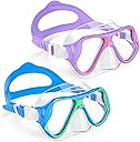Freela 2 Pack Kids Swim Goggles Mask for Boys Girls 3-14, Tempered Glass Lens 180° HD View with Nose Cover for Pool Beach
