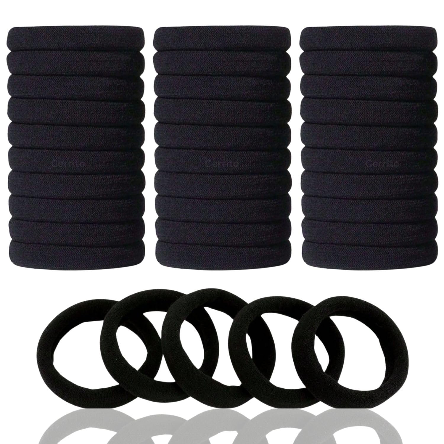 Cerrito Hair Band for Women & Girls, No Damage Hair Elastics, Strong Hold Ponytail Holders, Soft, Stretchable Rubber Bands for Thick, Thin, Curly & Straight Hair (Black, Pack of 30)
