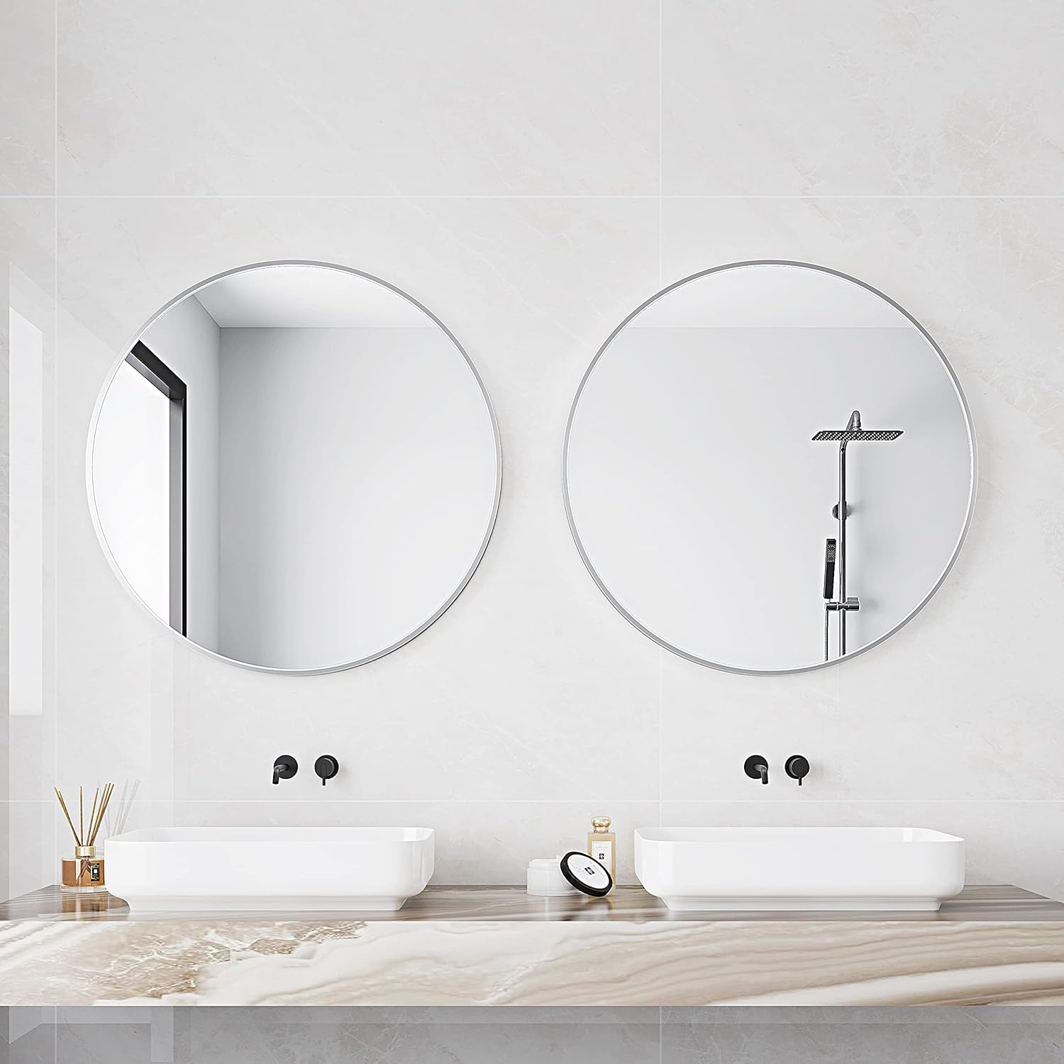 Itrue Round Mirror 24 inch Silver, Circle Mirror for Wall, Bathroom Mirrors for Over Sink,Living Room, Bathroom, Vanity, Entryway, Hallway.