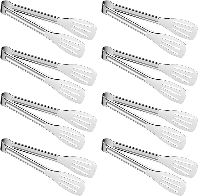 Homgaty Serving Tongs,8 Pcs 7''Salad Tongs Kitchen Tongs Stainless Steel Tongs Small BBQ Tongs for Food Salad Bread Cake BBQ Kitchen Wedding Utensils Party Candy Bar