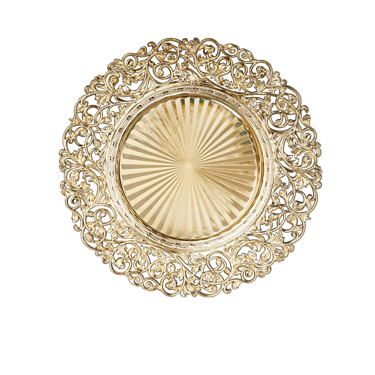 CN.JIAHE 13inch Round Plastic Hollowed out flowers Charger Plates,Set of 8,Charger Plates for Dinner,Wedding,Party,Event Decoration. (Hollow Gold) …