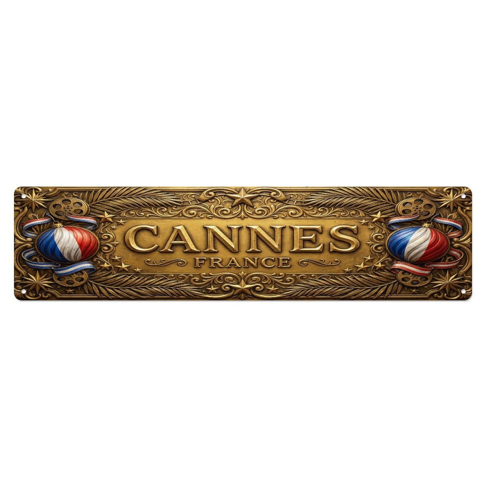 Vintage Cannes France Flag Pattern Metal Tin Sign