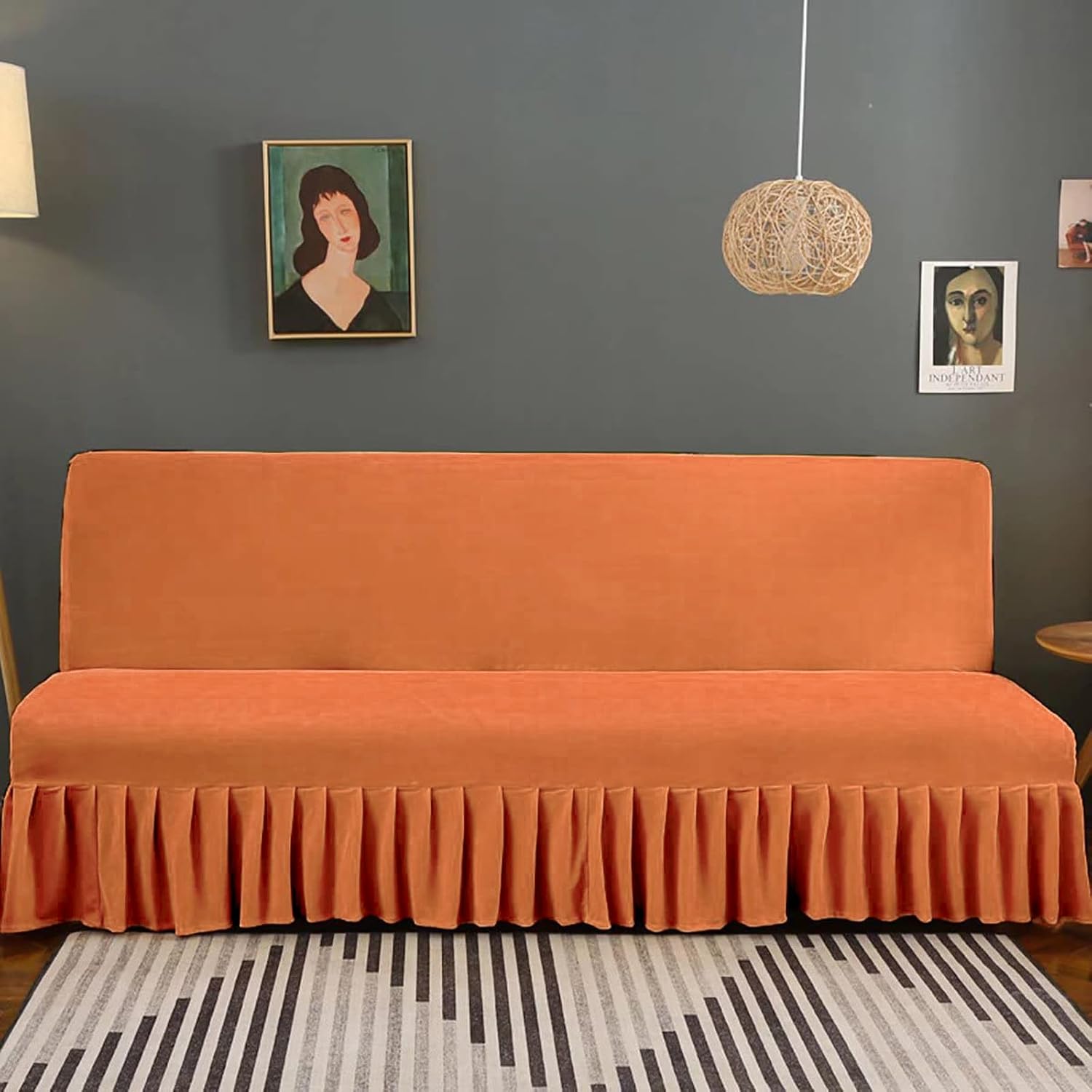 My-baby Velvet Futon Cover Armless Sofa Covers Sofa Bed Covers Stretch Sofa Slipcover Velvet Sofa Couch Furniture Protector,Blue,70.8"-78.7"