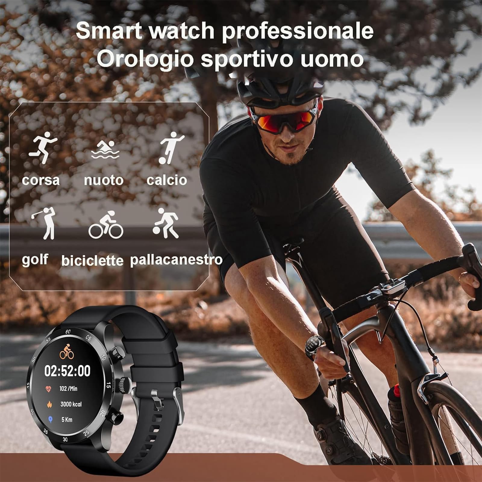 Smartwatch Uomo, Orologio Fitness Tracker Uomo con Chiamata Bluetooth 1,32'' Impermeabile 5 ATM, con Contapassi, Notifiche Messaggi, Cardiofrequenzimetro, Monitor del Sonno Compatibile Android iOS