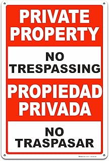 Brimar - 12" x 18" - Bilingual Private Property No Trespassing Sign - .063″ White Rust-Free Aluminum - Bold Text And Symbol - Easy Installation