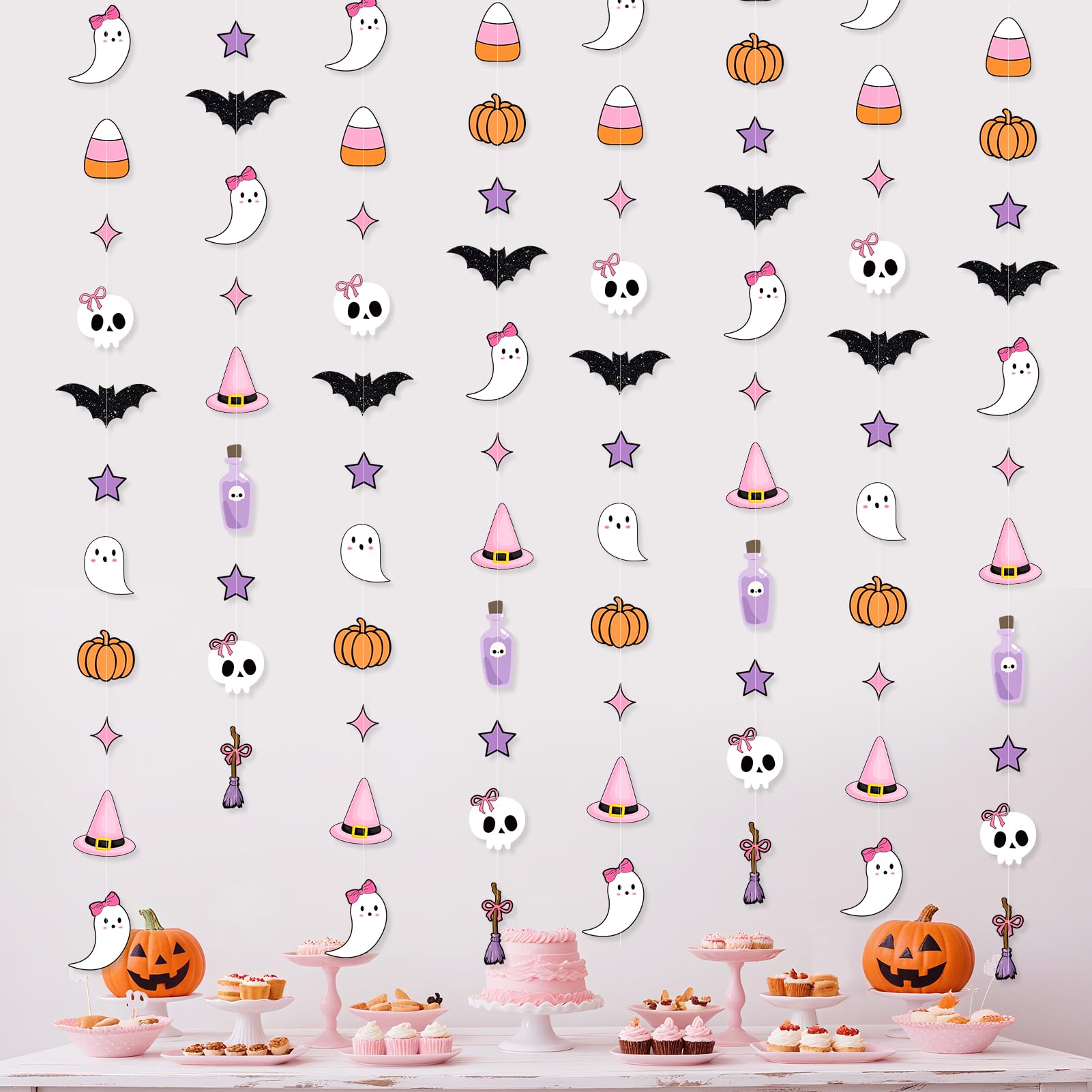 Jolie guirlande d'Halloween fantôme et citrouille rose pour émerveiller les enfants