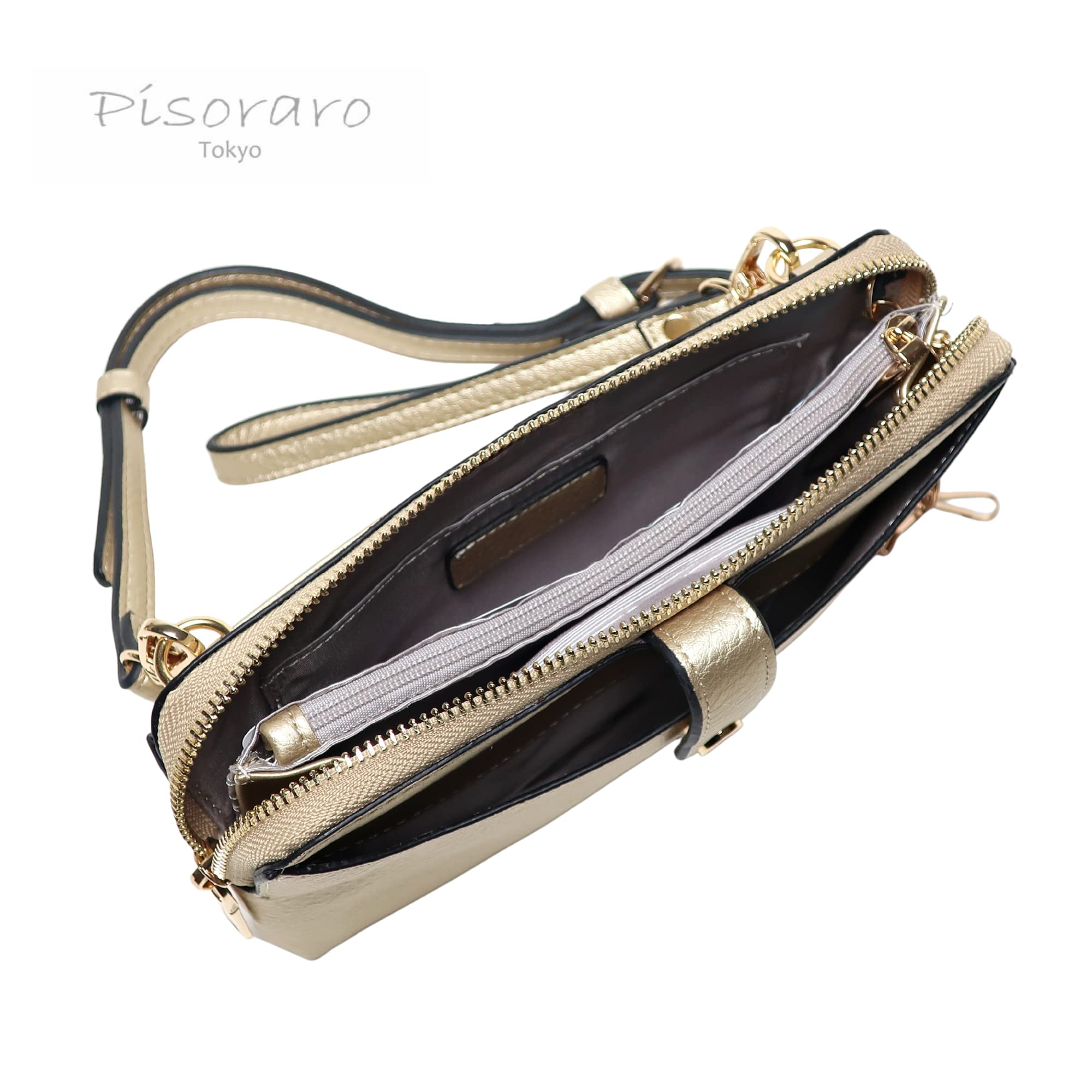 [Pisoraro] ピソラロ ウォレットショルダー スマートフォン収納付き 斜め掛け ゴールド 多機能 PR184 GOLD Amazon.co.jp: [Pisoraro] ピソラロ ウォレットショルダー