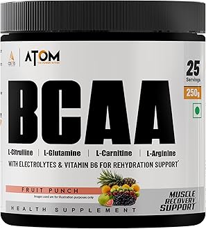 AS-IT-IS ATOM BCAA 250g with L-arginine, L-Carnitine, L-Citrulline for Energy burst & Athletic Performance | Fruit Punch Flavor