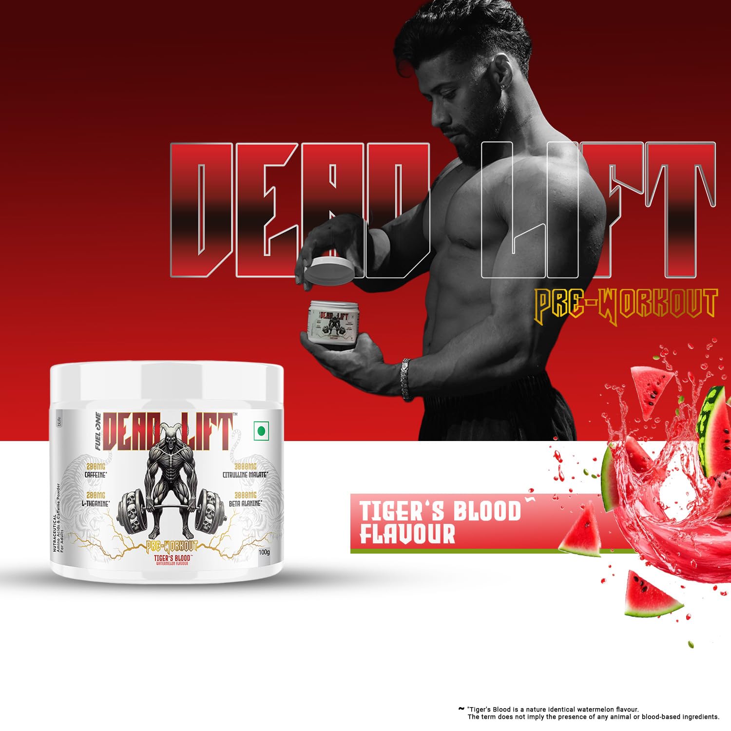 FUELONE Dead-Lift Pre-Workout, Tiger's Blood Watermelon, 100g — Amazon image 4