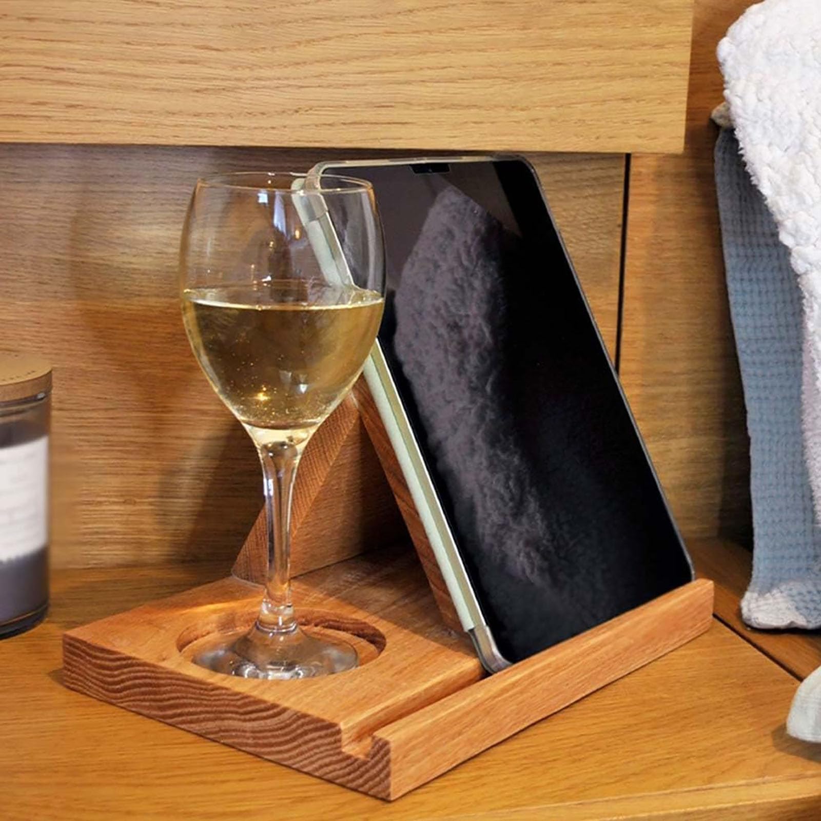 Supporto per libri in legno con portabicchieri, in rovere massiccio, personalizzato, per amanti dei libri, 3 pezzi, supporto per pagine triangolari