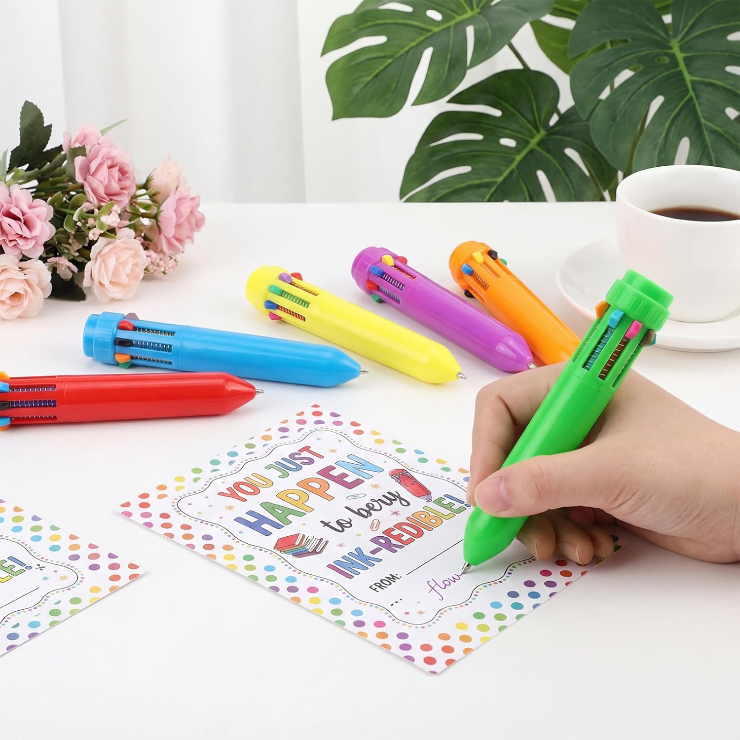Epakh 48 Set End of Year Student Gifts Bulk 10 in 1 Multicolor Retractable Ballpoint Pens with Gift Cards for Students Classroom School Graduation Party Favors Teacher Appreciation Supplies