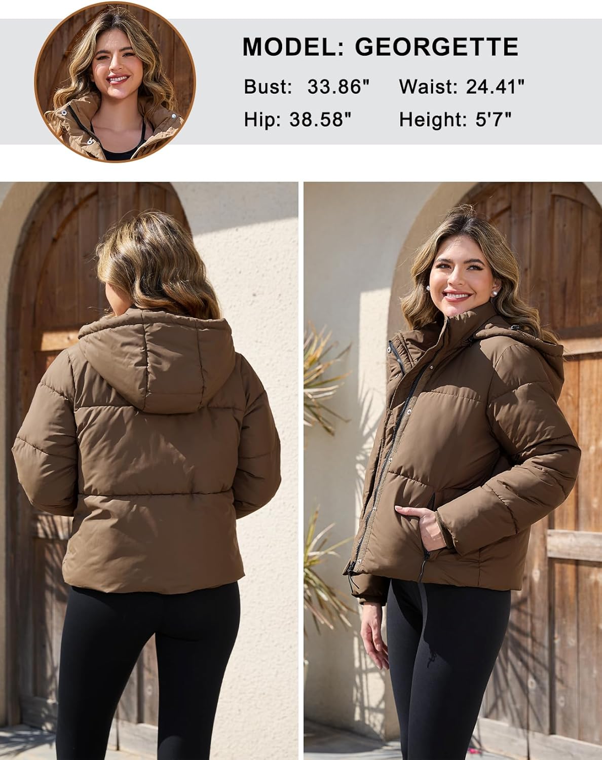 PEHMEA Women's Winter Cropped Puffer Jacket, Full Zip Thicken Short Coat with Detachable Hood - Image 7