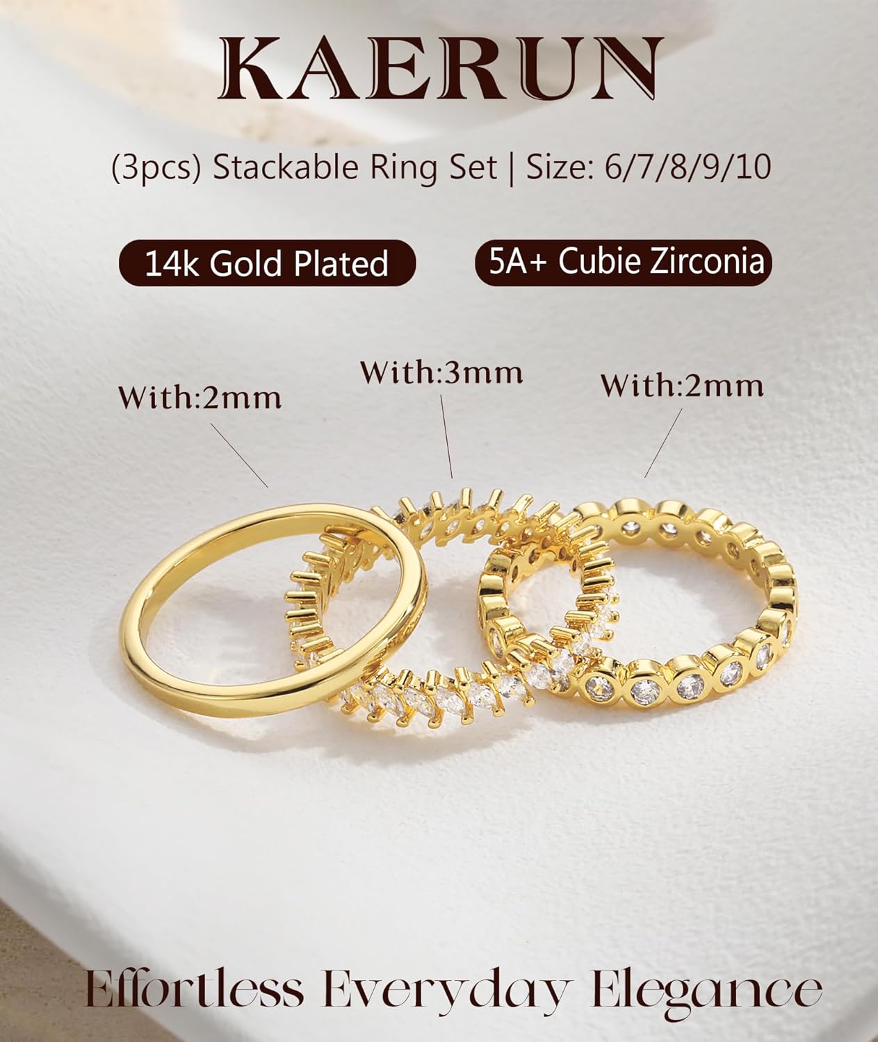 KAERUN Stackable Gold Rings for Women Non Tarnish Dainty 14K Gold Plated Stacking Rings Cubic Zirconia Thumb Ring Set Trendy Statement Wedding Bands Promise Engagement Rings for Women Size 6-10 - Image 4