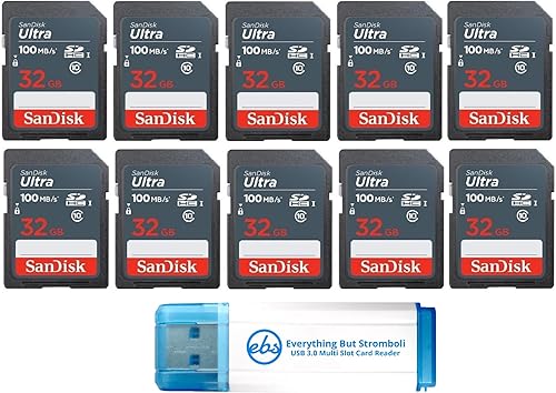 SanDisk - Tarjeta de memoria Ultra SD de 32 GB (paquete de 10) SDHC UHS-I de 100 MB/s Clase 10 (SDSDUNR-032G-GN3IN) Paquete con (1) paño de