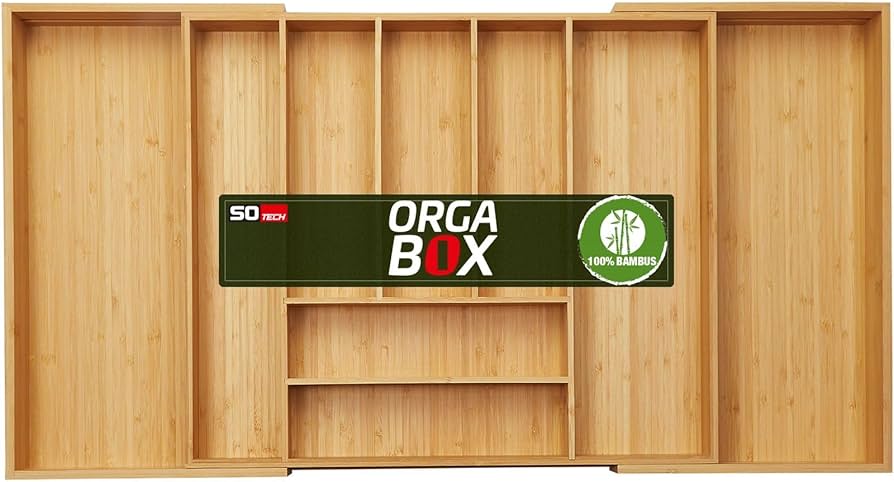 Orga-Box UNIVERSAL Besteckkasten aus Bambus verstellbar fr Schrankbreite  700-900 mm bis 9 Fcher fr Schubladentiefe 473 mm (Innenma) : Amazon.de:  Kche, Haushalt & Wohnen