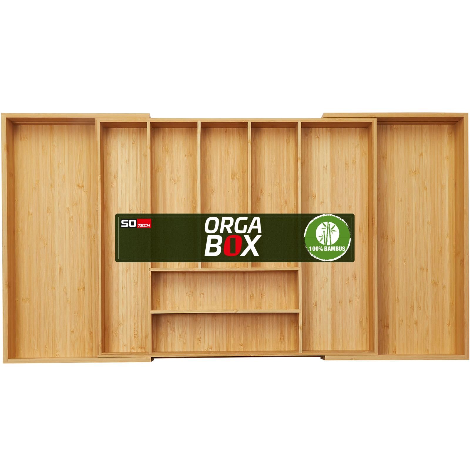 Orga-box UNIVERSAL Cubertero de bambú ajustable para anchura de armario 700-900 mm hasta 9 compartimentos para profundidad de cajón 473 mm