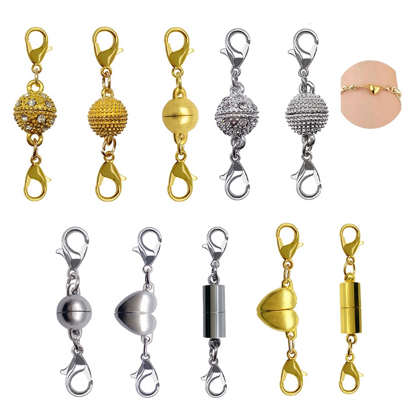 Yuiturt 10 Pcs Double Magnetic Necklace Clasps, Versatile Magnetic Fasteners with 5 Styles