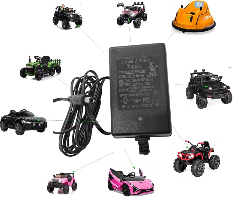 12V Battery Charger for Ride On Toys 12 Volt Universal Charger for Kids Car Power Supply Adapter for for Wrangler SUV Sports Car Farm Tractor Ride On Toys Accessories, 6FT Cord