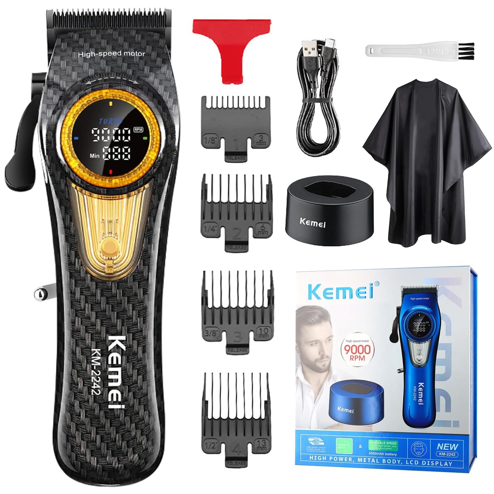 KEMEIProfessional Hair Clippers for Men Cord/Cordless Hair Cutting Kits, Hair & Beard Trimmer, Adjustable Blade Barber Clippers with USB Rechargeable, Gift for Men, KM-2242