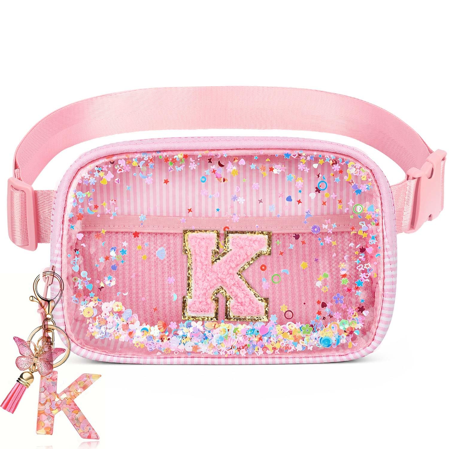 Initial Fanny Pack for Girls - Belt Bag for Teens Kid Teen Girl Kid Birthday Gift Pink K