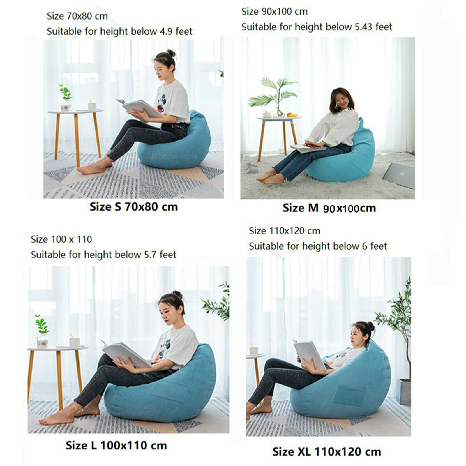 Fauteil Poire Intérieur Coussin de Sol Gaming Beanbag Adulte Enfant (sans Remplissage) Housse de Pouf de Salon en Tissu,Yellow Gray,110 * 120cm