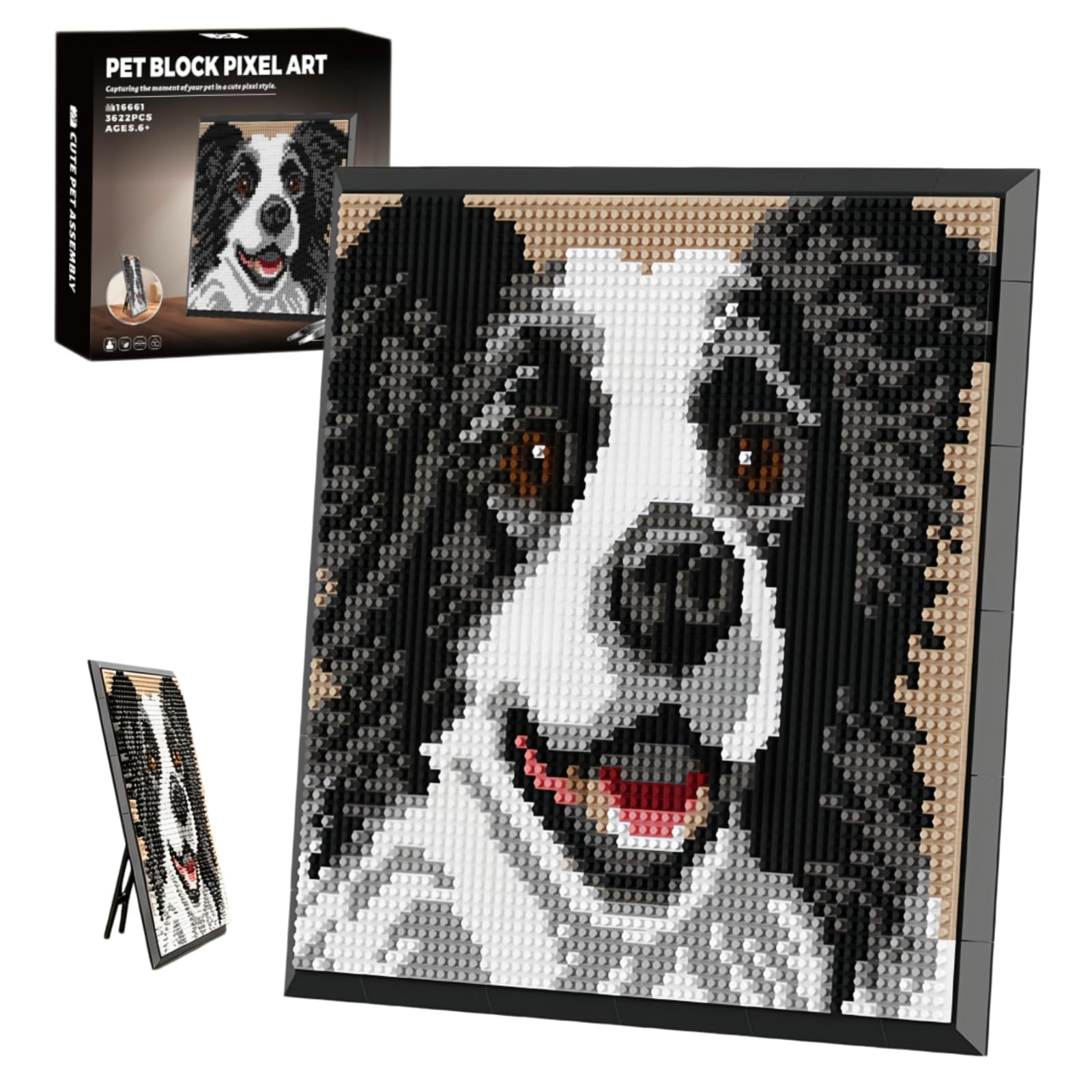 Border Collie Dog Pixel Art Mini Micro Blocks Wall Hanging Tabletop Decor