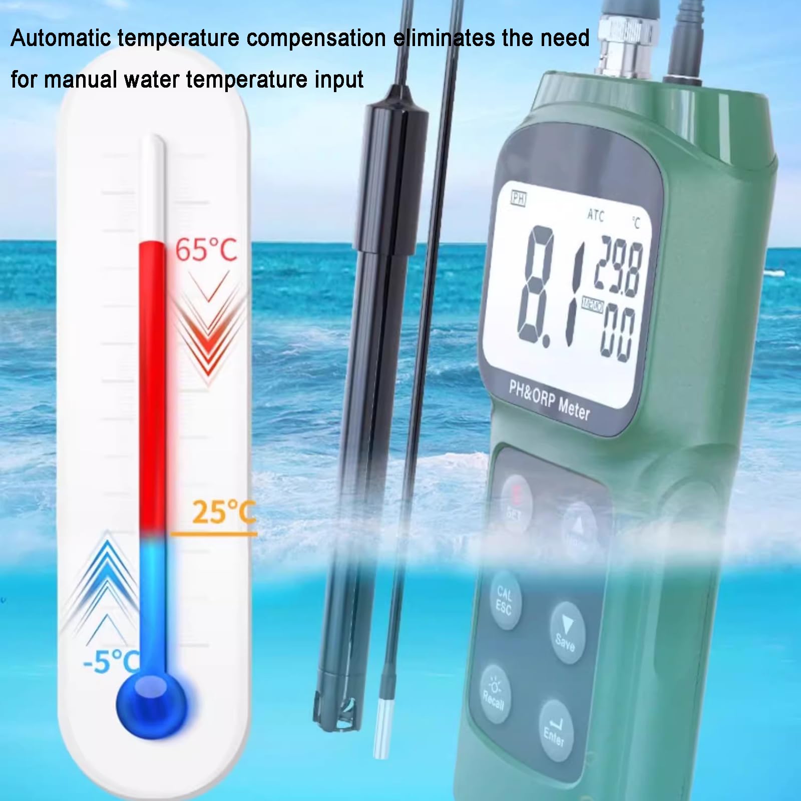 Testeur Numérique De Qualité De l'eau, Test De Température, Plage De Mesure PH: -0,0 À 14,00, ORP: -1999 À +1999 MV, Étalonnage Automatique en 1 À 3 Points, 99 données Enregistrées