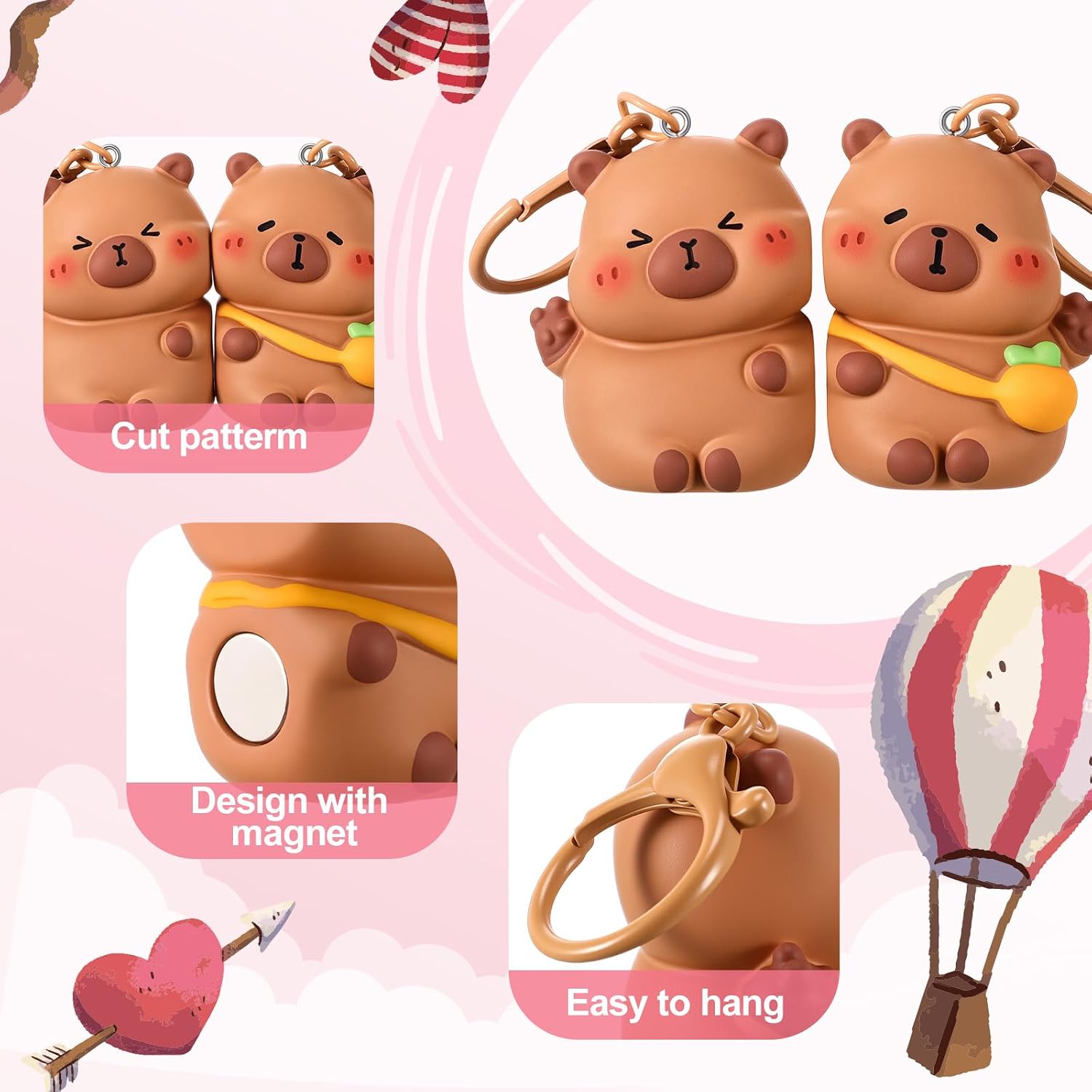 Kigeli 2 Pcs Capybara Couple Keychain, Cute Couple Gifts for Him Her image 3