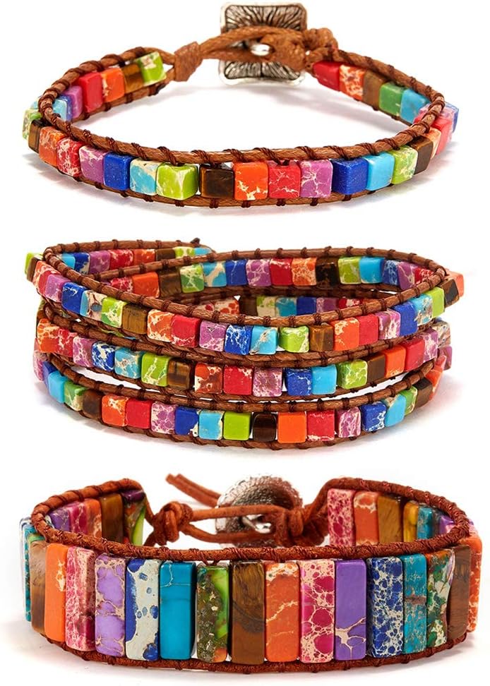 7 Chakra Yoga Bracelet Imperial Jasper Bracelet Adjustable Handmade Beaded Wrap Bracelets Healing Protection Nature Stone Bangle for Women Girl