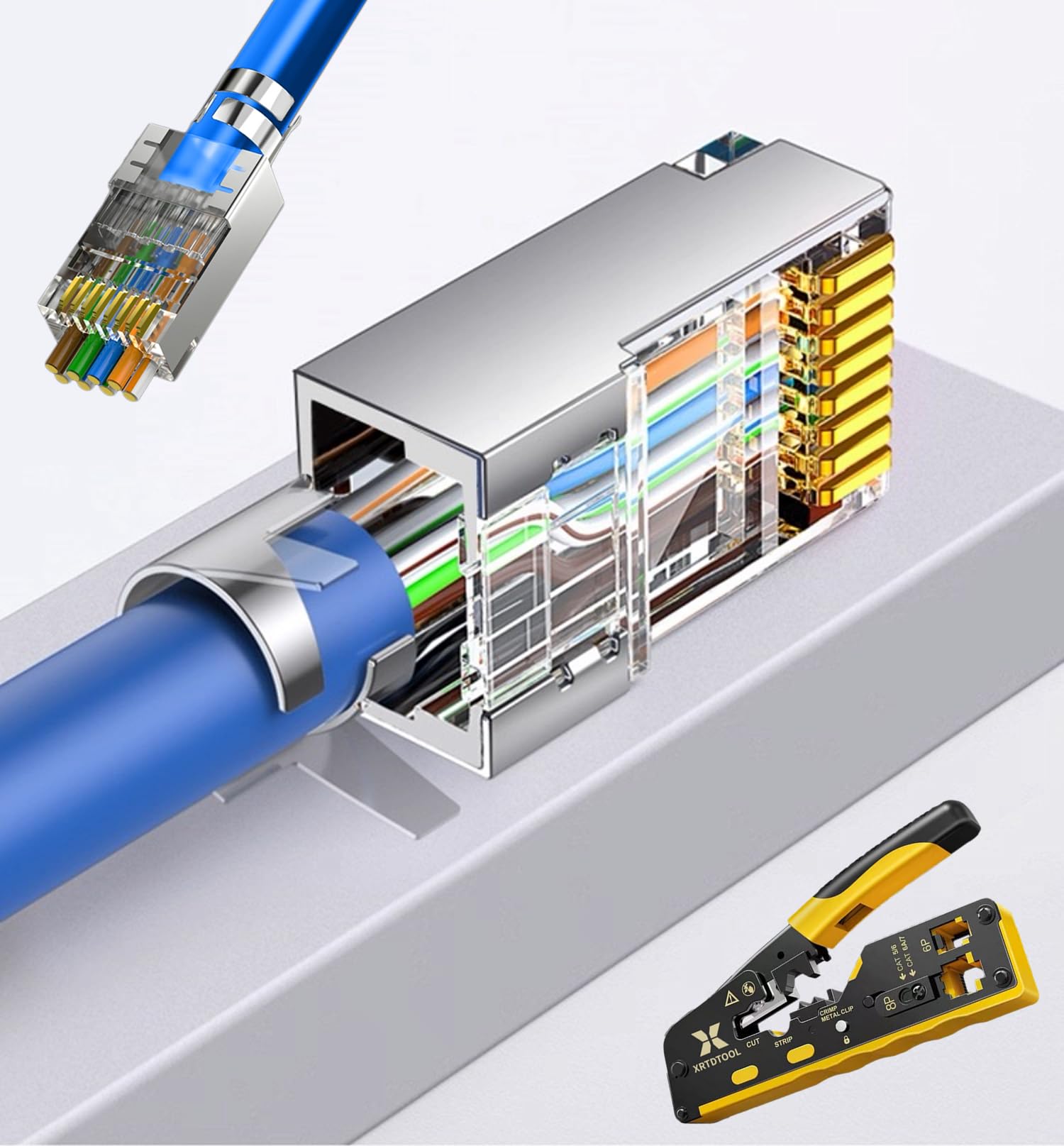 Herramienta de crimpado Cat7 Cat6A Cat6 Cat5, herramienta de crimpado Ethernet RJ45 Cat7 Cat6A Cat6 Cat5 para conectores blindados