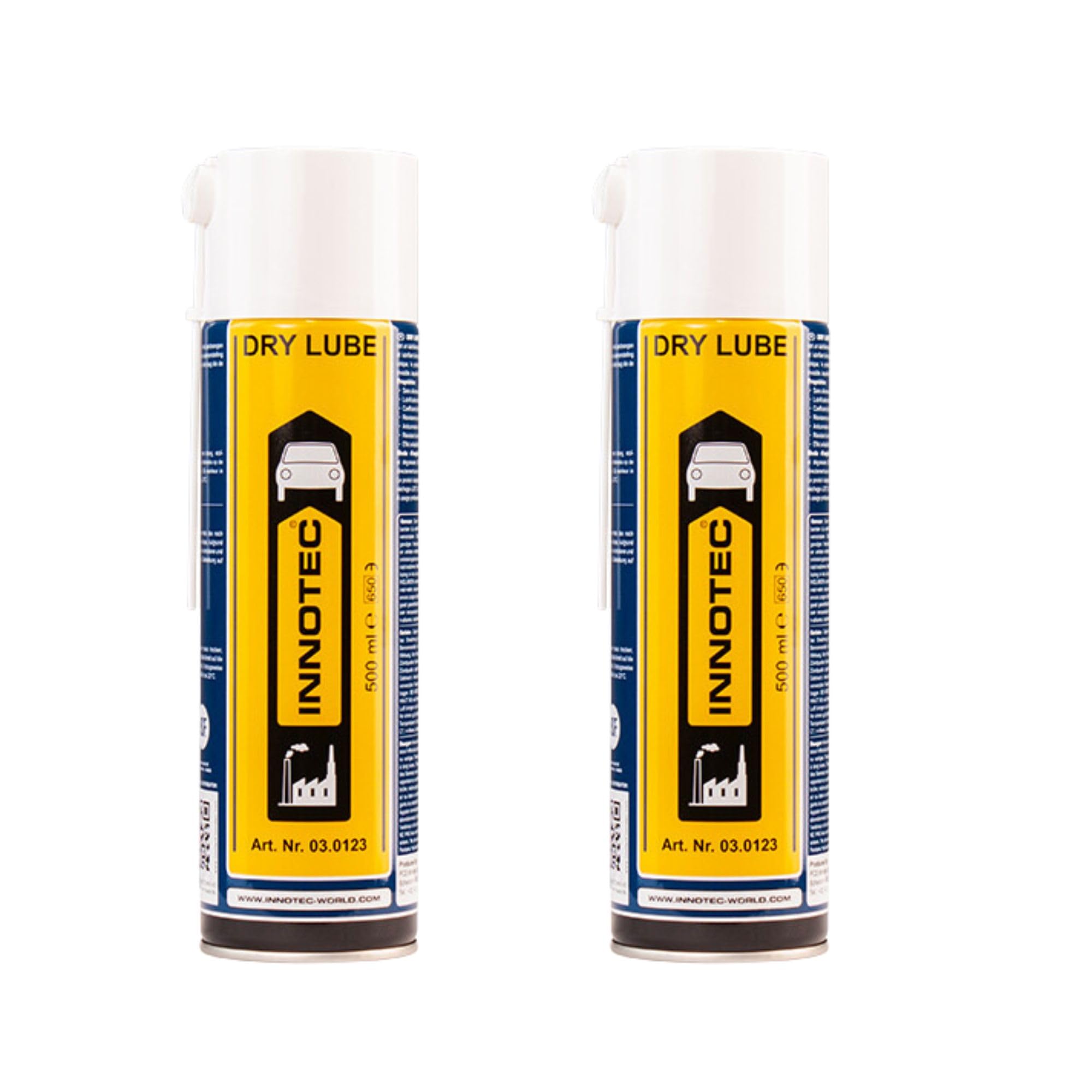 INNOTEC Dry Lube Lube - 2 lubrificanti a secco 500 ml - PTFE Spray senza silicone e grasso, pellicola lubrificante trasparente, antistatico, impermeabile, registrato NSF riduce l'attrito e l'usura