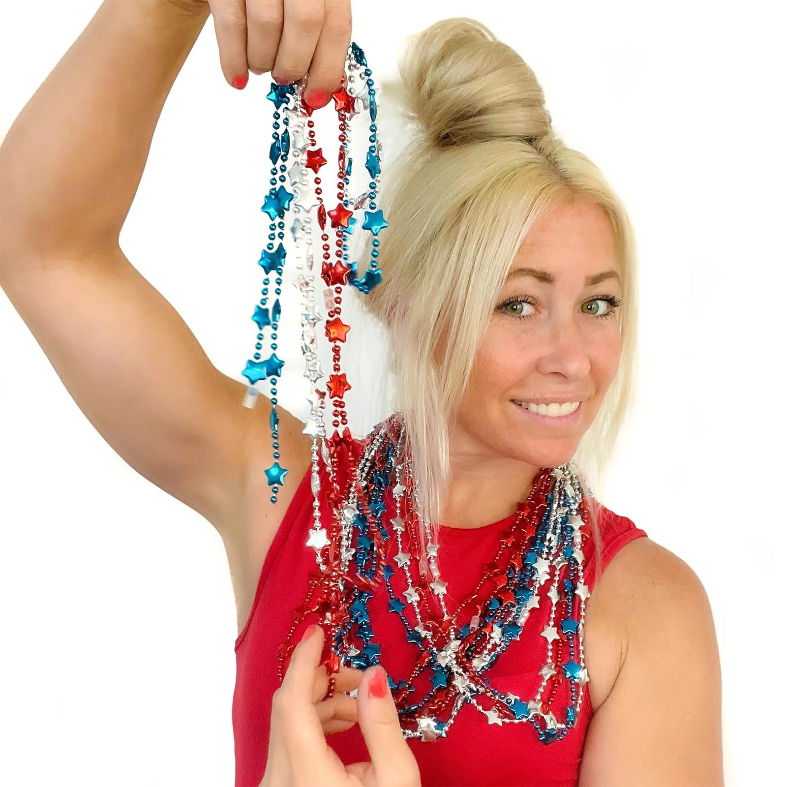 21Pcs 4th-of-July-Necklaces Independent-Day Patriotic Star Shaped Necklace Red-White-Blue Necklace for Adults Party Favors Accessories