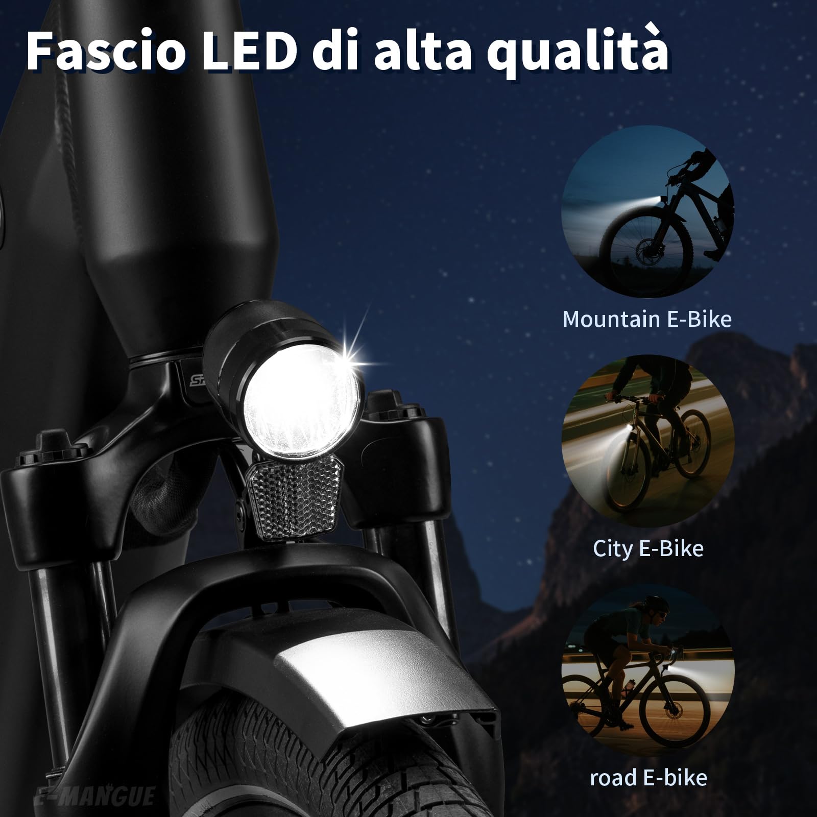 Luce Anteriore a LED per Bicicletta Elettrica, 100 LUX, Omologazione StVZO, con Riflettore, Nero, Resistente all'Acqua