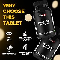 Vista 4 de Ácido fólico 1 mg (1000 mcg) (vitamina B9) - 500 tabletas vegetarianas - una vitamina prenatal y posnatal esencial
