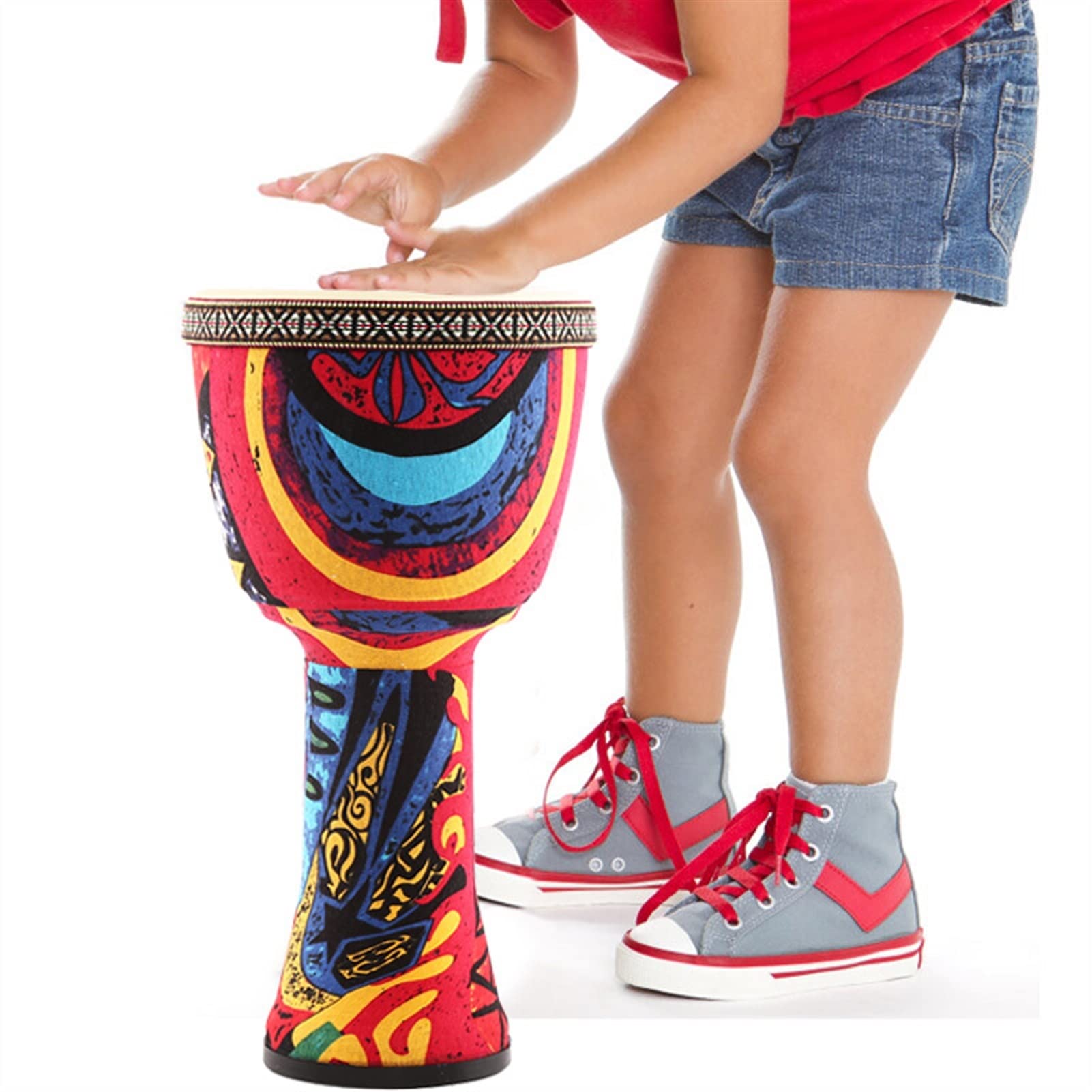 FLFL Djembe Tambor Abdominales Pandereta Ligera para Niños, Práctica De Principiantes De Luz, Tuning Gratuito 8 Pulgadas-Timpani Djembe