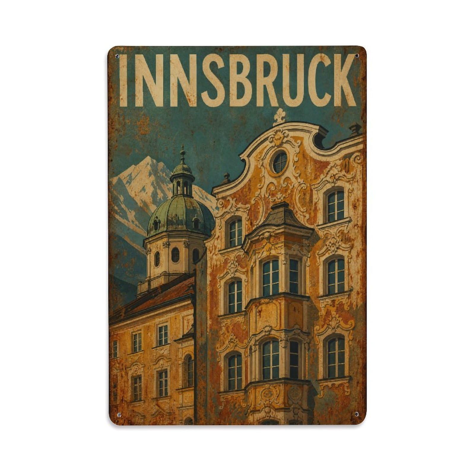 Huiyhb 8X12inch(20X30cm) Vintage Travel Innsbruck Baroque Architecture Austria Metal Tin Sign