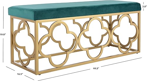 Miniatura 2 de Safavieh Home Fleur Banco rectangular Glam de terciopelo verde esmeralda y dorado de 45 pulgadas