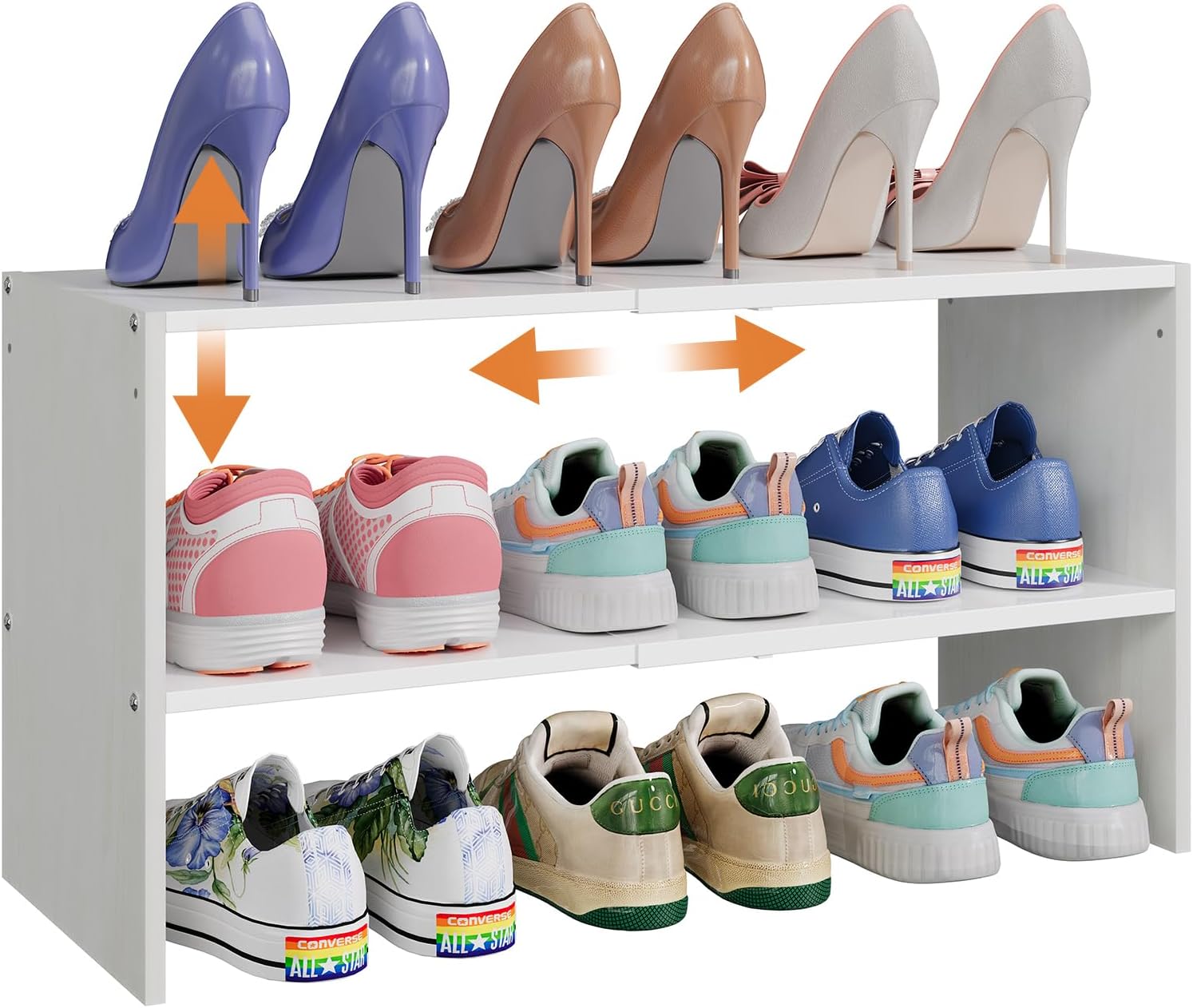 X-cosrack 2-Tier Shoe Rack Organizer for Closet, Expandable and Adjustable White Shoe Rack, Stackable Iron Wood Combination Shoe Storage Shelves for Closets, Entryway, Small Space, Hallway, Garage