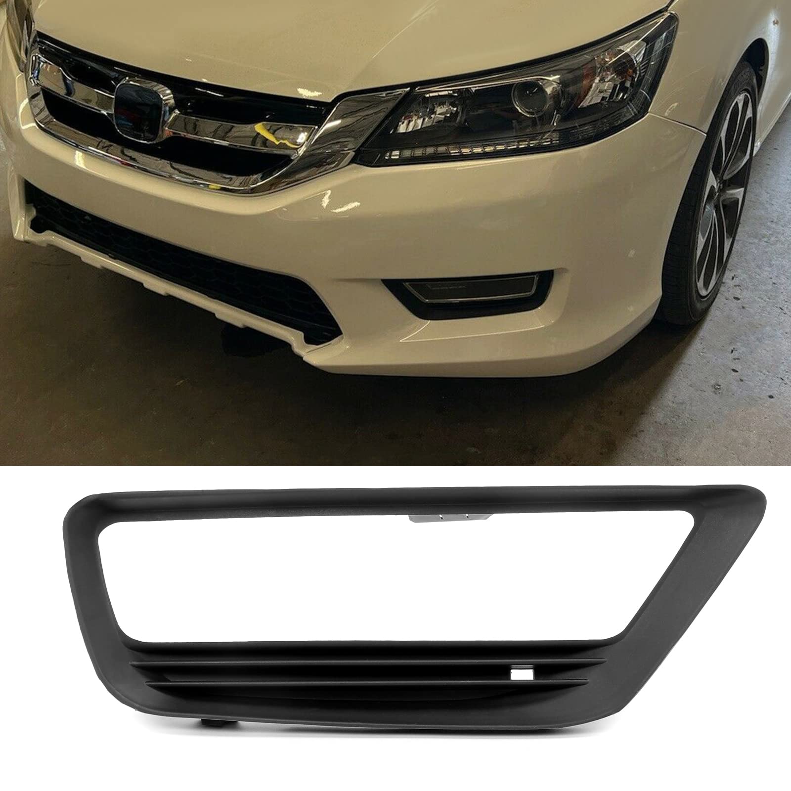 HECASA Fog Light Trim Bezel Compatible with 2013-2015 Honda Accord Sedan Black Driver Side Left Replacement for HO1038111 71112T2AA10 (LH)